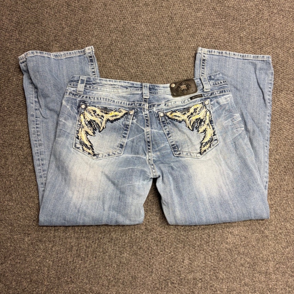 Miss Me Light Blue Boot Cut Jeans with Embroidered Pockets
